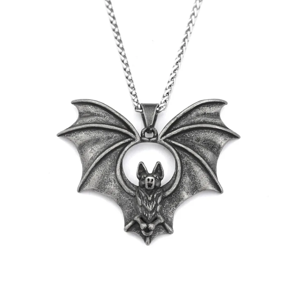 Vintage Black Bat Pendant Necklace For Men 316L Stainless Steel Punk Hip Hop Animal Necklaces Party Jewelry Gifts Dropshipping