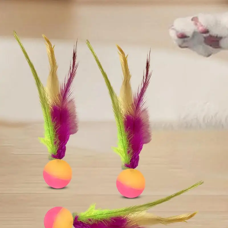 Pelotas elásticas para gatos, pelotas hinchables interactivas, juguetes rodante hinchables con plumas para gatos para hacer ejercicio, gatito interior aburrido