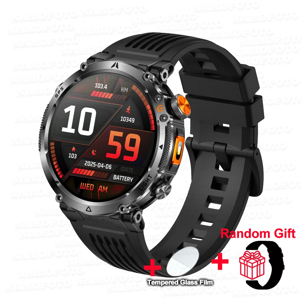 

Новые смарт-часы 2026 года для мужчин HT42, 850 мАч, GPS, компас, LED-фонарик, военный стандарт, спортивные часы, звонки по Bluetooth, пульсометр, смарт-часы