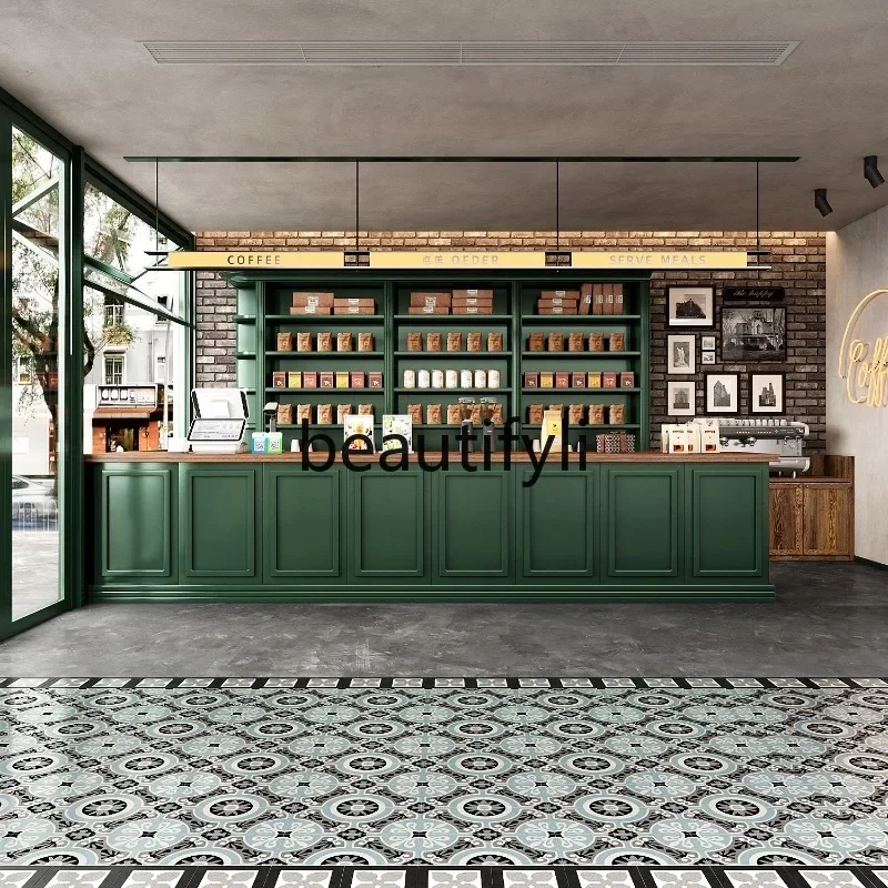 

zzqVintage Coffee Bar Counter Western Restaurant Bakery Milk Tea Shop Front Desk Cashier Desk Reception Desk Customization