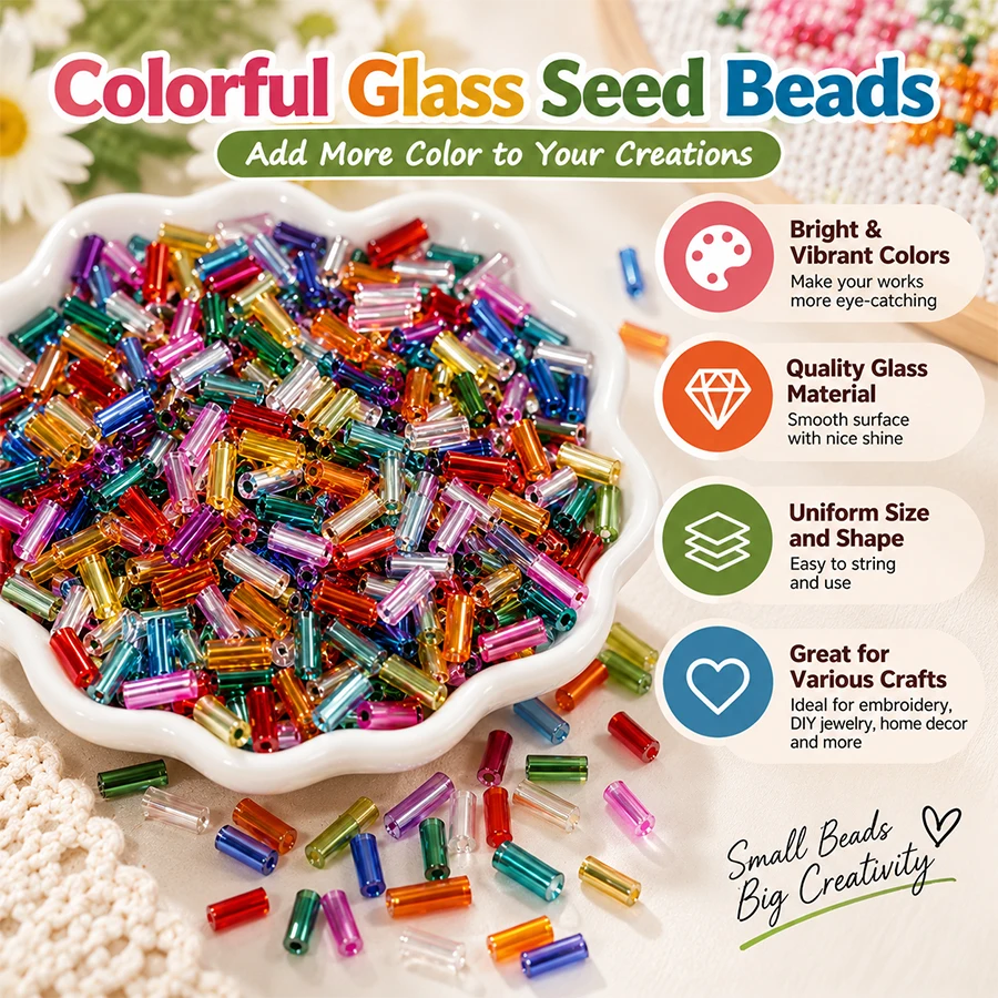 15g 300pcs Mixed Color Glass Beads for Jewelry Making Shiny Beads for DIY Handcraft Embroidery Bracelet Home Decoration