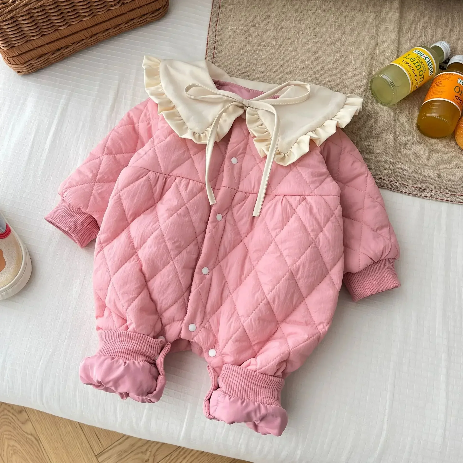 Quilted Jumpsuit Gift Bag for Baby - Winter Thickened Quilting Thread Romper Kids Infant Girls 0-2 Years Old, Newborn Clothes