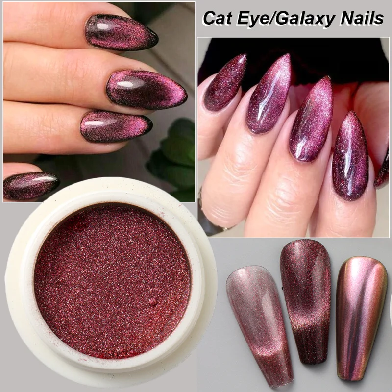Y2k olho de gato cromo prego em pó espelho de metal camaleão brilho magnético brilhante efeito galáxia fricção pigmento flocos manicure decoração