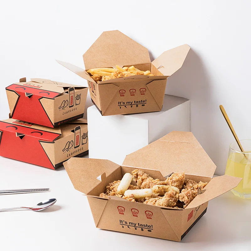 Disposable kraft paper fried chicken packing lunch box chicken face printed Korean food box