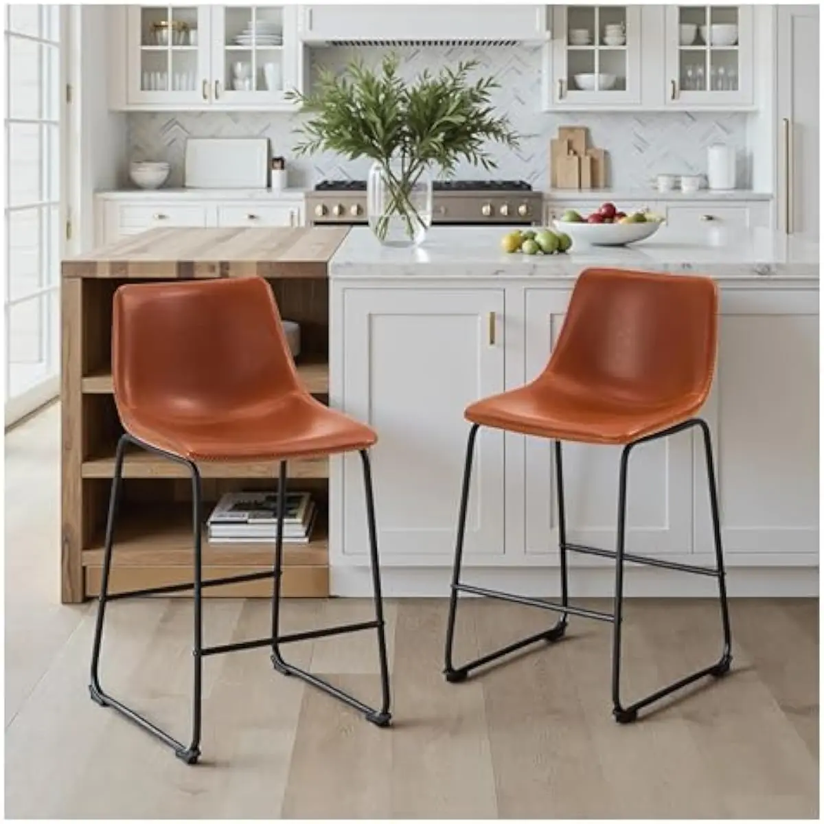 26 Inch Ergonomic Bar Stools Pair Featuring 24D Memory Foam Cushioning and 115 Degree Contoured Backrest Wrapped in Durable Craz