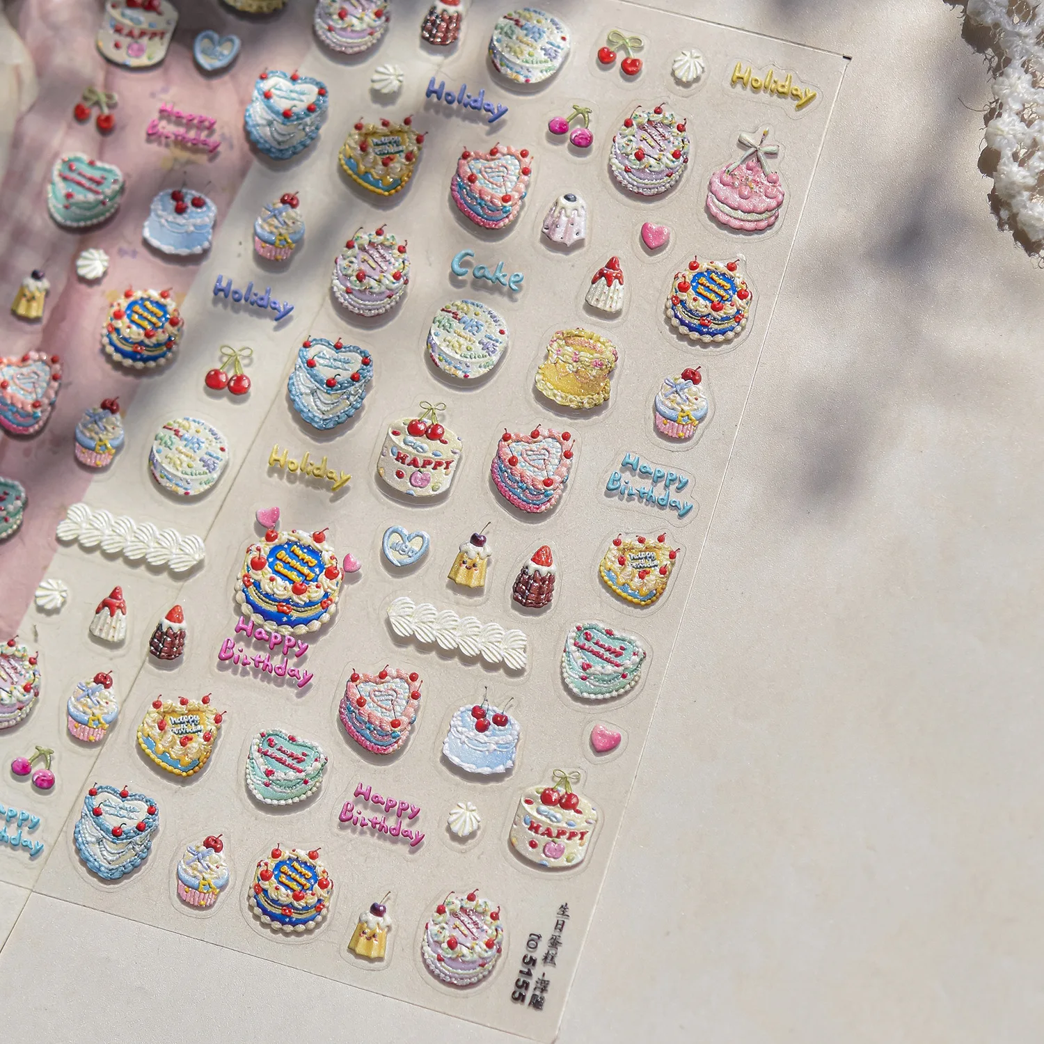 น่ารักไส้กรอกสุนัขผลไม้ Love Hearts Nail Art Decals Apple Cherry Bone 5D สติกเกอร์เล็บ Self กาวตกแต่งเล็บ Decal