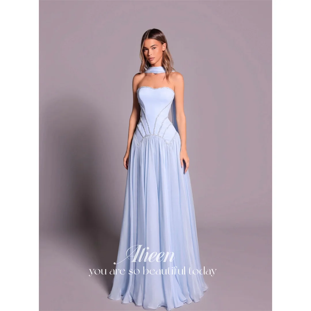 Aileen Chiffon Halter Sky Blue A-Line Evening Dress 2026 Prom Dress Beading Elegant Formal Evening Customized Robes de Soirée
