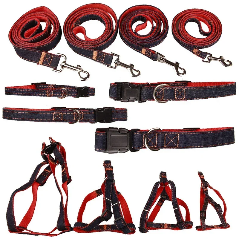 

Adjustable Jean Dog Leash Harness Set Dog Cat Outdoor Training Walking Leash Pet Dog Puppy Collar Random Color