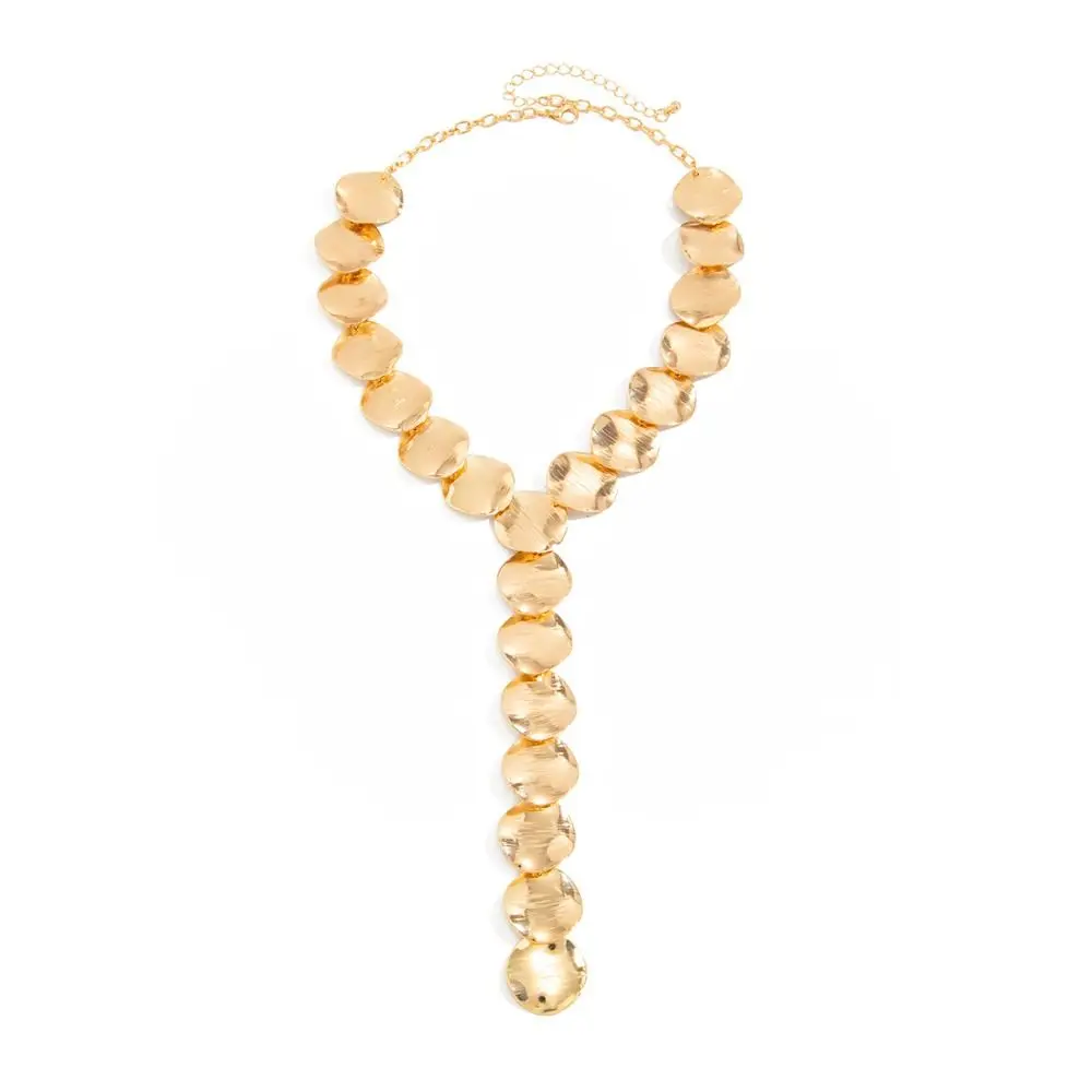 Simple Bohemian Y Shape Necklace Metal Chain Geometric Circular Sequin Drop Earrings Vintage Gold Tassel Sequin Necklace Gift