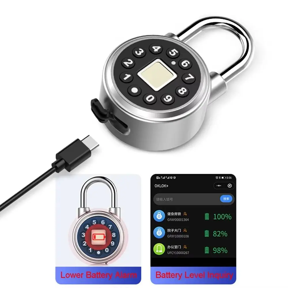 Lucchetto per impronte digitali impermeabile con carica di tipo C Identificazione facile Sicurezza generale Lucchetto biometrico intelligente Design impermeabile