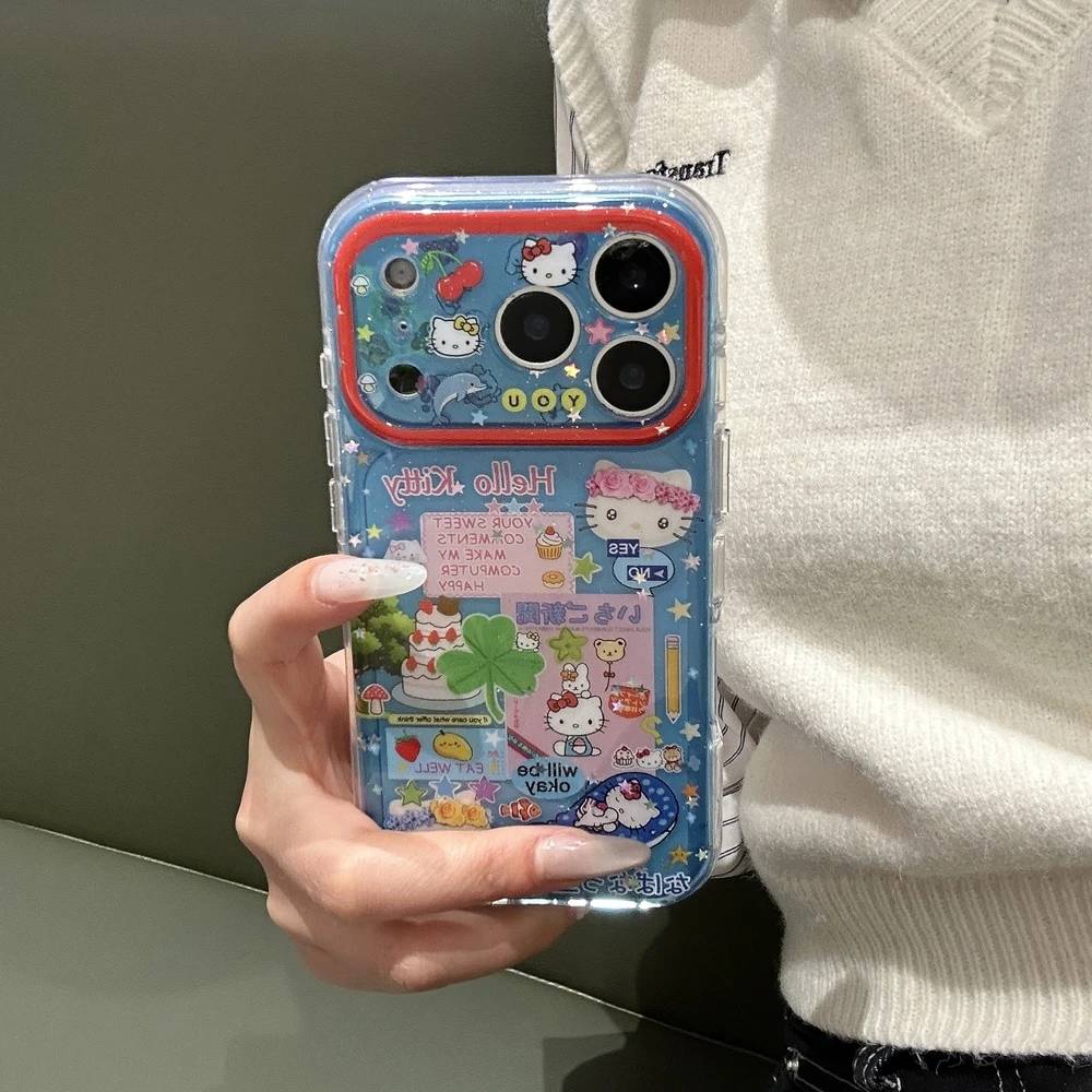 Japanese Cute Cartoon Sanrio Hello Kittty four-leaf clover Phone Case For iPhone 17 16 15 14 13 Pro Max Shockproof Hard Cover