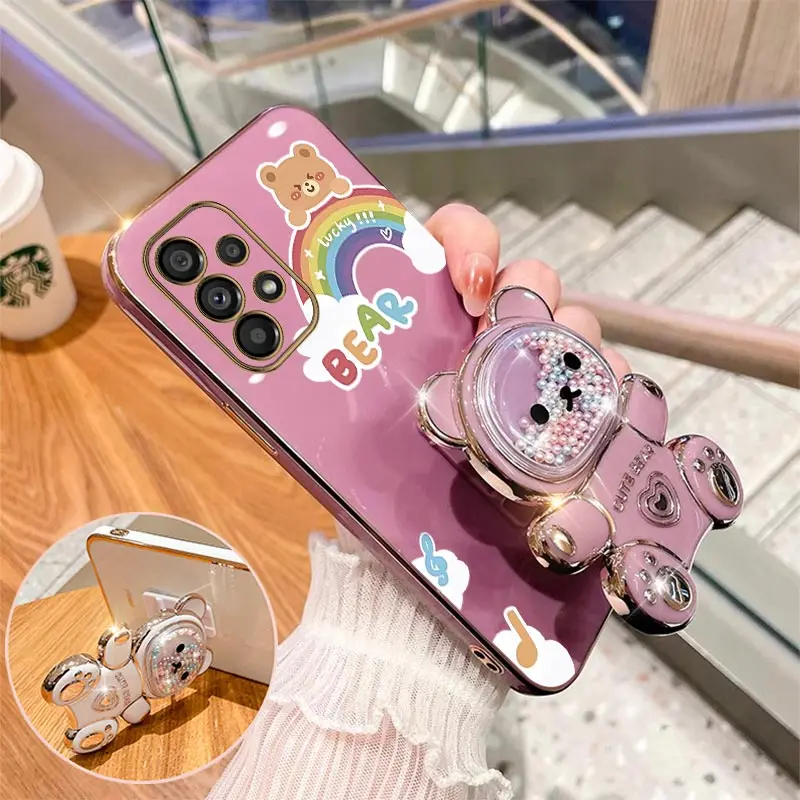 Funda de teléfono chapada con soporte de mapache arcoíris A53 para Samsung A53, A50S, A52, A54, A51, A55, A50, A52S, A34, A35, A42, A25, A33, A31, A24