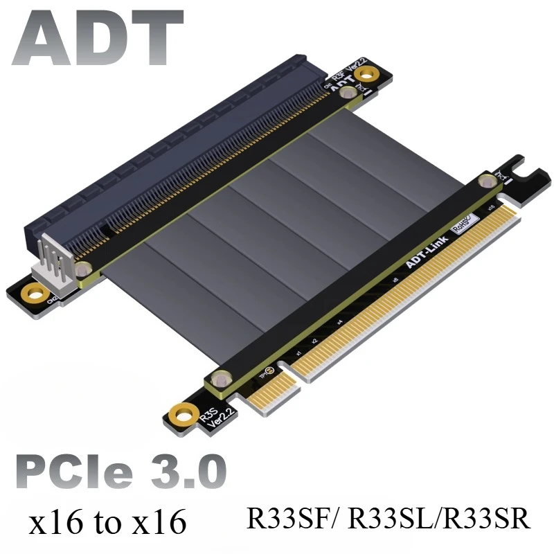

Удлинительный кабель видеокарты ADT PCI-E 3.0x16 размещен вертикально в корпусе R33SF/R33SL/R33SR.