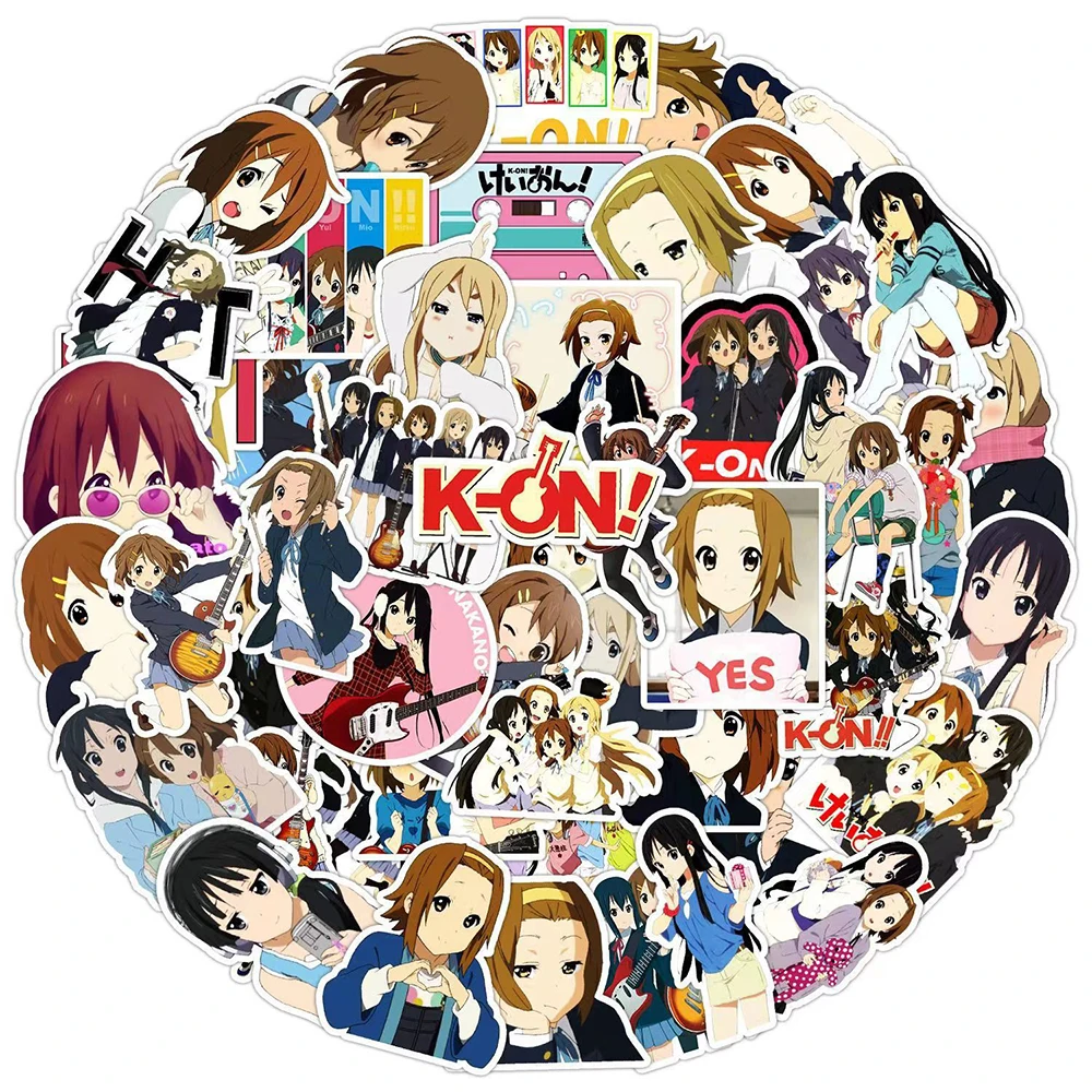 10/30/50pcs Anime K-ON！Stickers Kawaii Girl Yui Mio Ritsu Tsumugi Cartoon Sticker for Suitcase Guitar Laptop Decal Kid Toy Gift