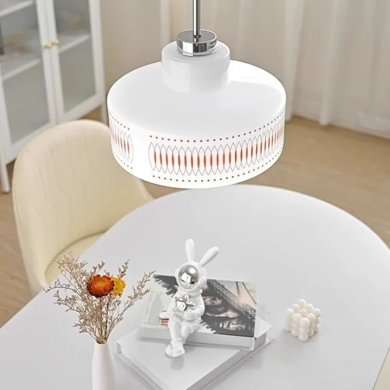 Denmark White Rotundity Printing Glass LED Ceiling Pendant Lights Living Room Bedroom Restaurant Kitchen Long Line Hanging Lamps