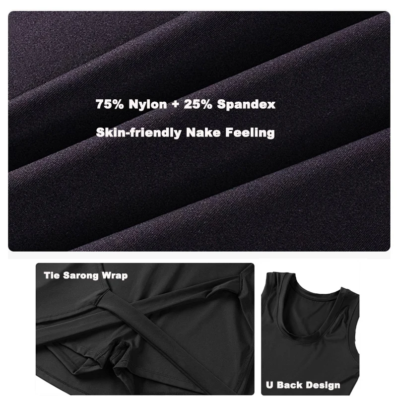 Tennisjurk met boothals, golfjurk voor dames met ingebouwde korte mouwloze rugloze sarong-wikkelactieve jurk, workout-romperjurk
