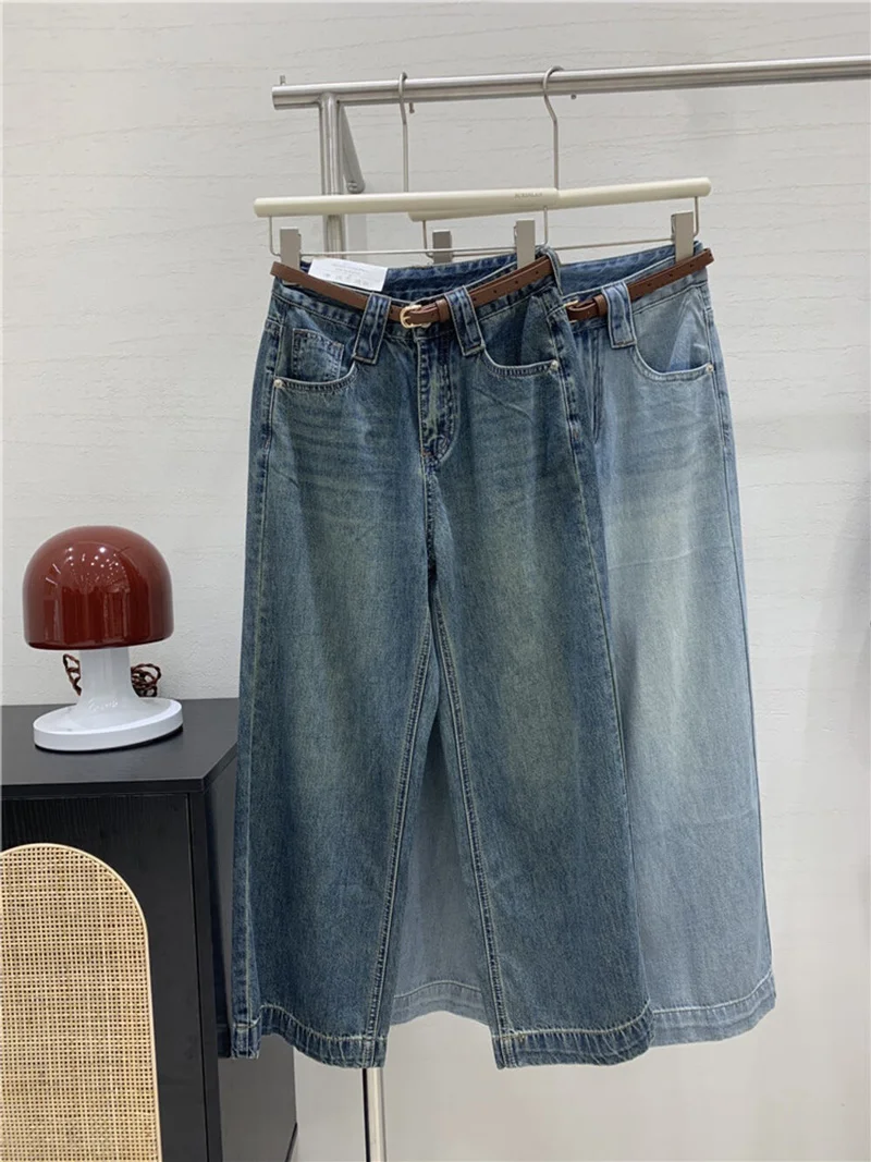 

High Waist Wide Leg Denim Jeans plus Size Women's Spring Vintage Versatile Slimming High Waist Wide Leg Jeans