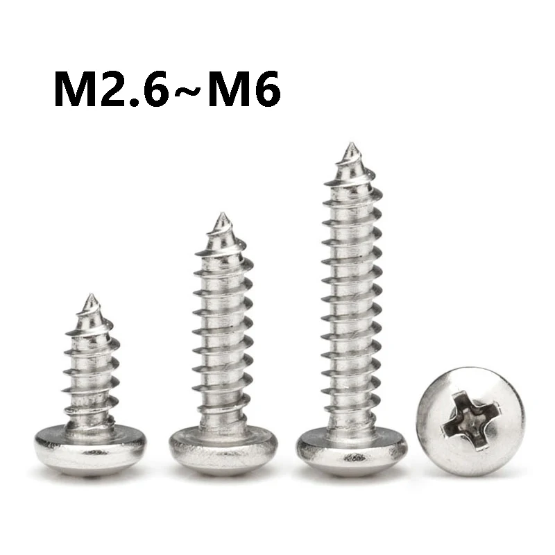 A2-70 304 Stainless Steel Phillips Pan Head Self Tapping Screws M2.6 M3 M3.5 M4 M5 M6 Rustproof