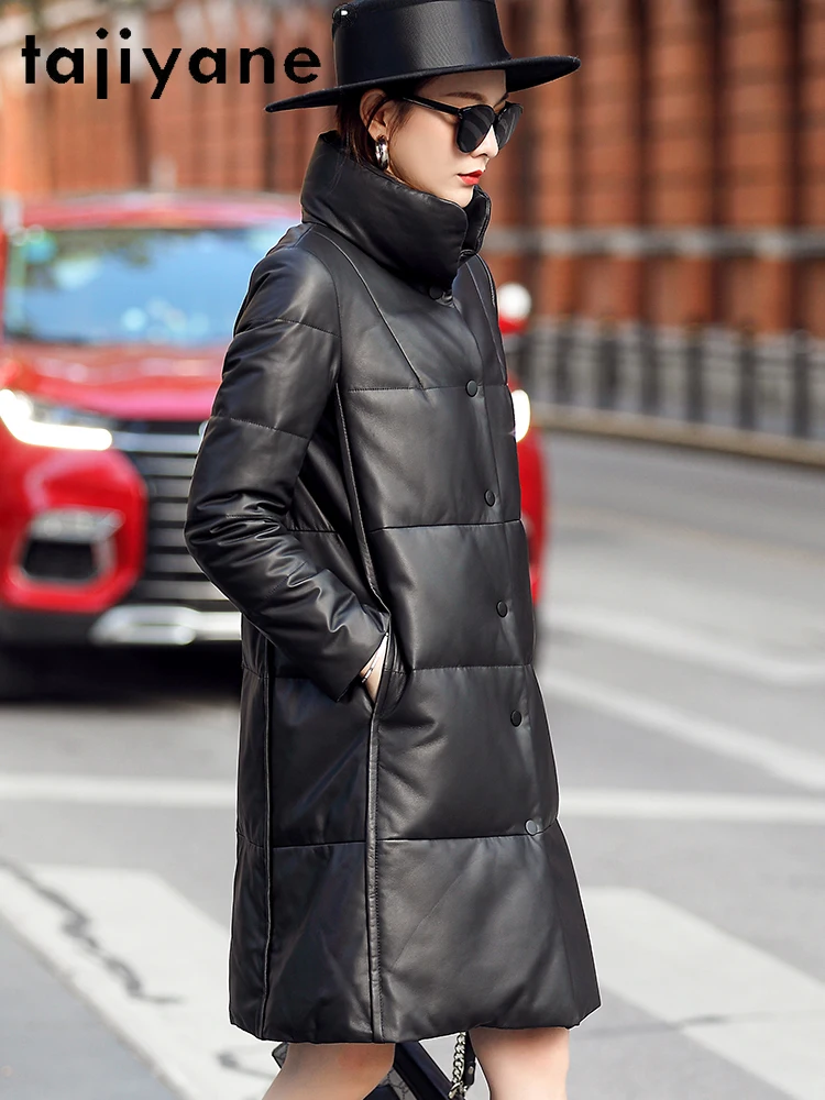 TAJIYANE Real Leather Puffer Jacket Women 100% Sheepskin Stand Collar Down Coat Winter Outerwears Woman Clothing 2025 дубленка