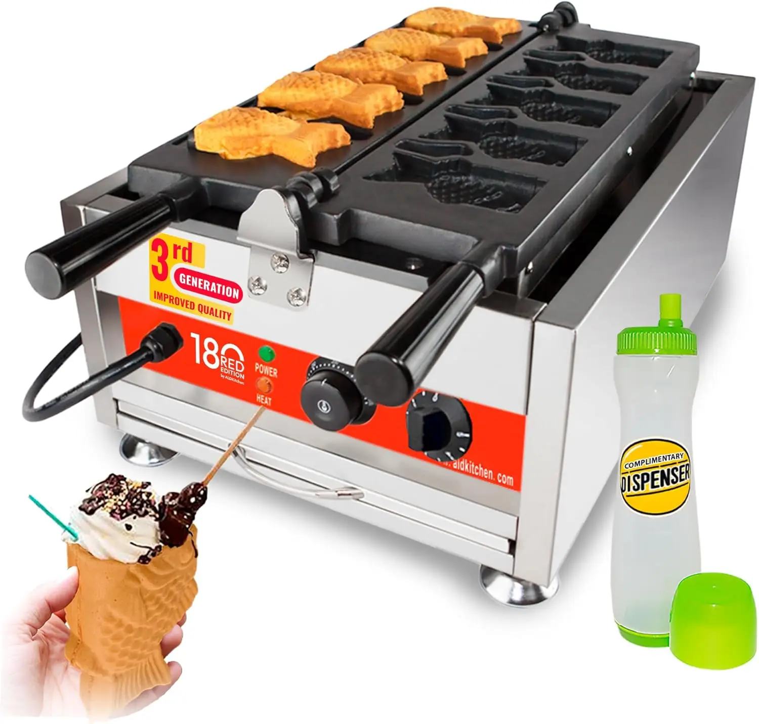 صانع وافل السمك من تاياكي |   مكواة الوافل على شكل سمكة |   الفولاذ المقاوم للصدأ |   غير لاصق |   110 فولت (5 سمكة مفتوحة الفم)