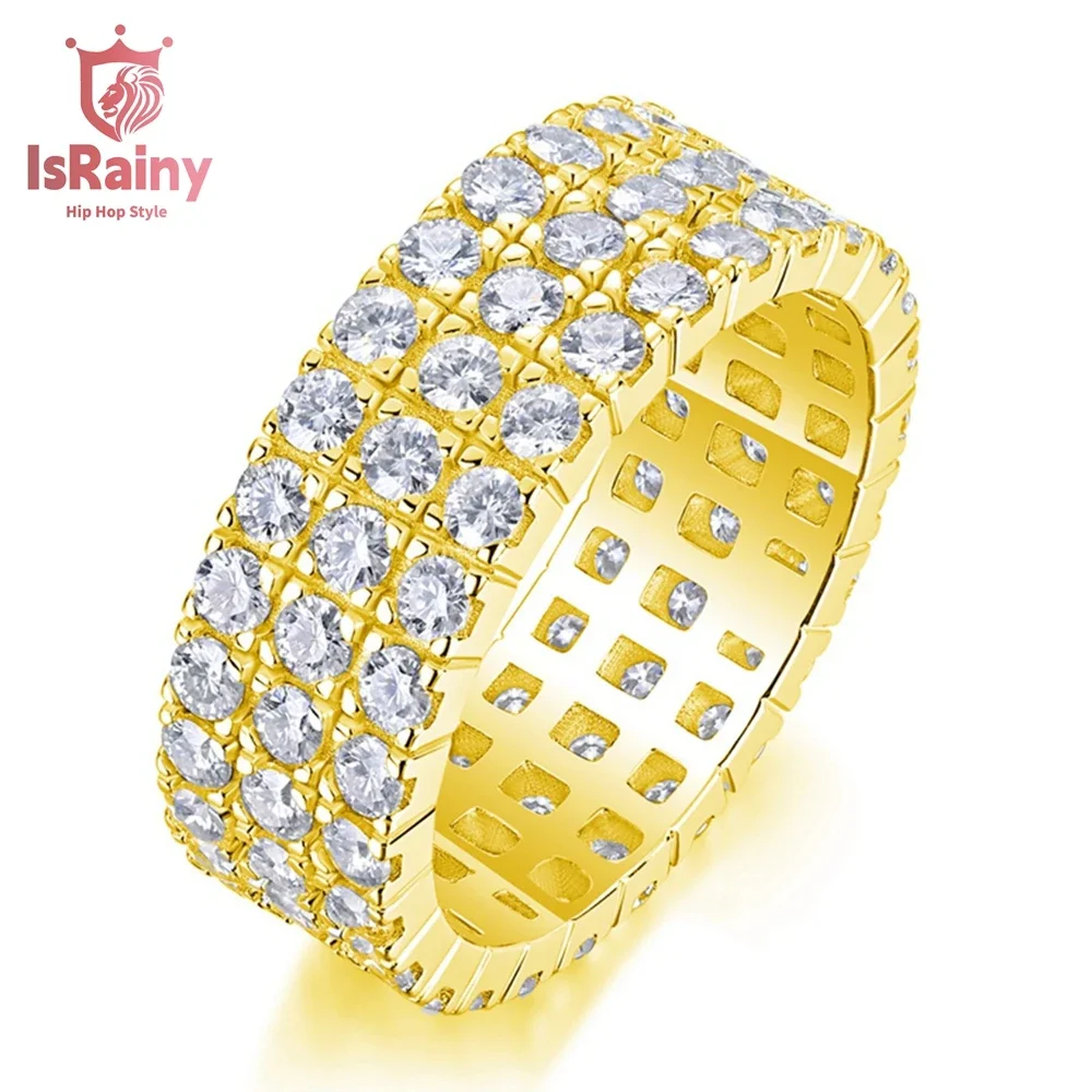 

IsRainy 18K Yellow Gold Plated 925 Silver Round Moissanite Rings Diamond Wedding Anniversary For Women Ring Fine Jewelry Gift