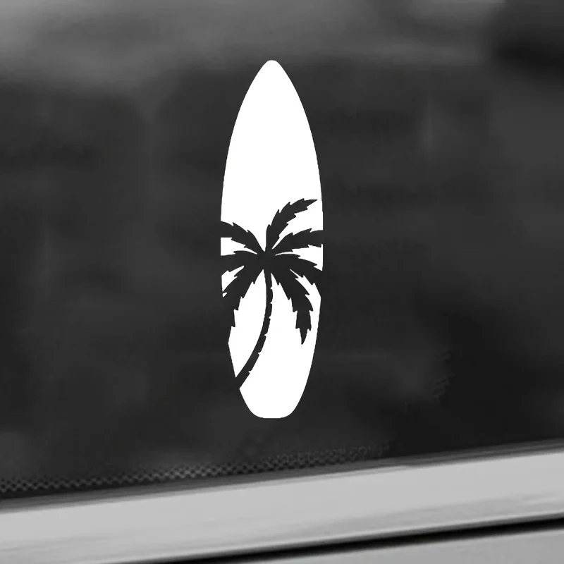 Vinyl Decal of a Waterproof Surfboard And Palm Tree - Ideal for Vehicles, Laptops, And Additional Surfaces