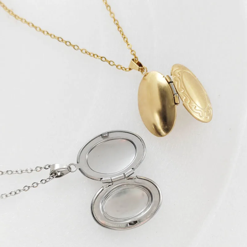 1pc Ruyi Oval As Ones Wish Stainless Steel Photo Frame Pendant Lucky Charms Locket Necklaces Women Men Fashion Memorial Jewelry