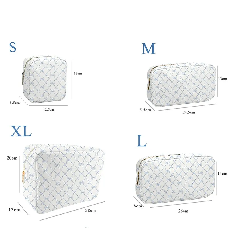 2024 Bow Printed Cosmetic Pouch Bag Custom Nylon Waterproof Travel Make up Bag Tie-dye Toiletries Storage Bags