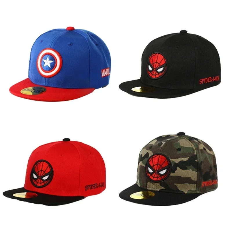 스파이더 맨 만화 아기 유아 모자 캡틴 아메리카 야구 모자 소년 소녀 스냅 백 힙합 모자 조정 가능한 모자를 쓰고 있죠 2-8Y