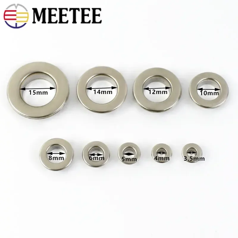 Meetee 50pc 3.5-15mm Pure Copper Eyelet Buckles O Ring Rivet DIY Bag Strap Belt Apparel Webbing Shoes Grommet Sewing Accessories