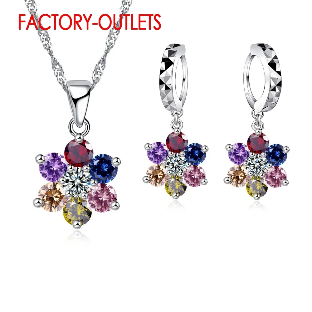 Pendant Necklace Hoop Earrings Jewelry Set 925 Silver Needle Austrian Crystal Romantic Style Lovers' Gift For Party Engagement