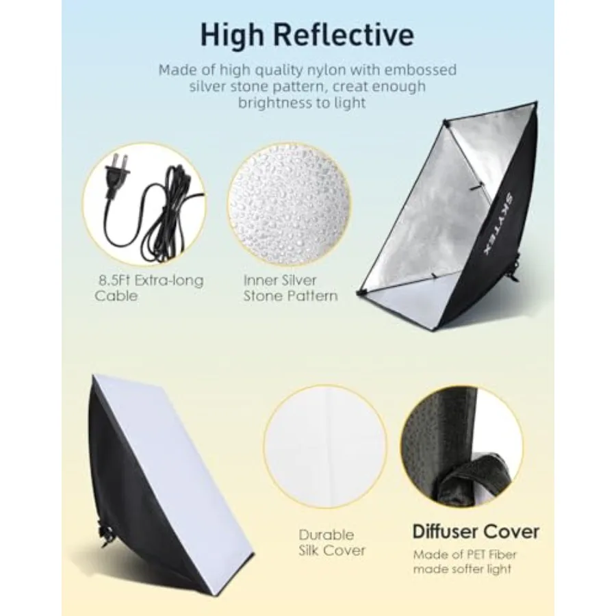 Lighting Kit Pack, 20x28in Soft Box Upgrade 135W 2700-6400K 100V-240V AC E27 LEDBulb Continuous Photography Lighting, Photo Stu view 3