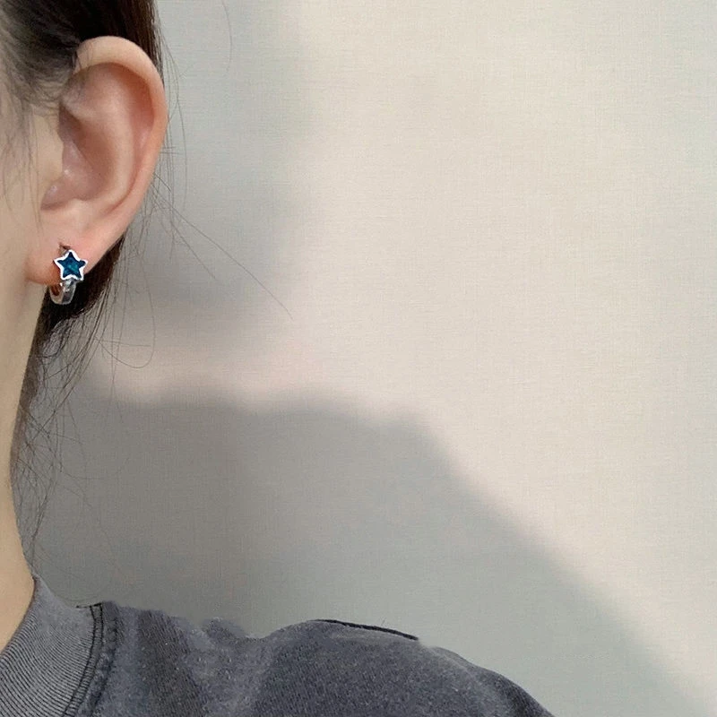 New Trendy Cute Sweet blue star Hoop Earrings for Women Girls Simple Fashion Vintage Earrings Aesthetic Jewelry Y2K Gift
