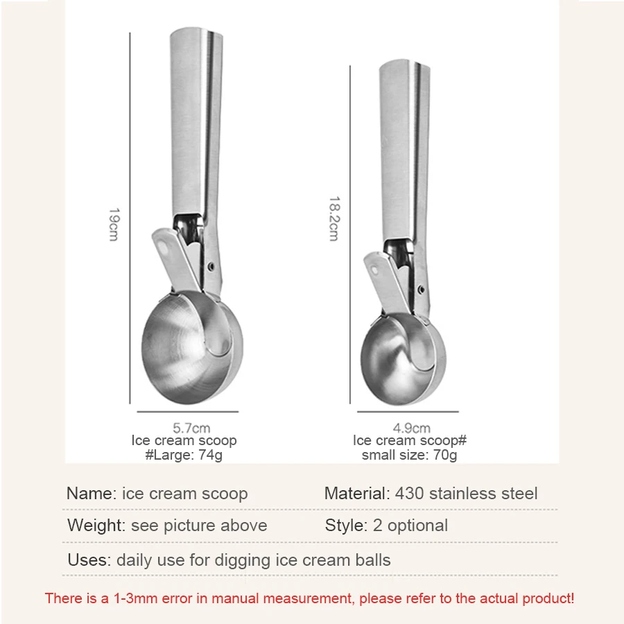 Stainless Steel Dual-purpose Ice Cream Scoop Ice Cream Scooper Multifunctional Fruit Scoop Kitchen Supplies