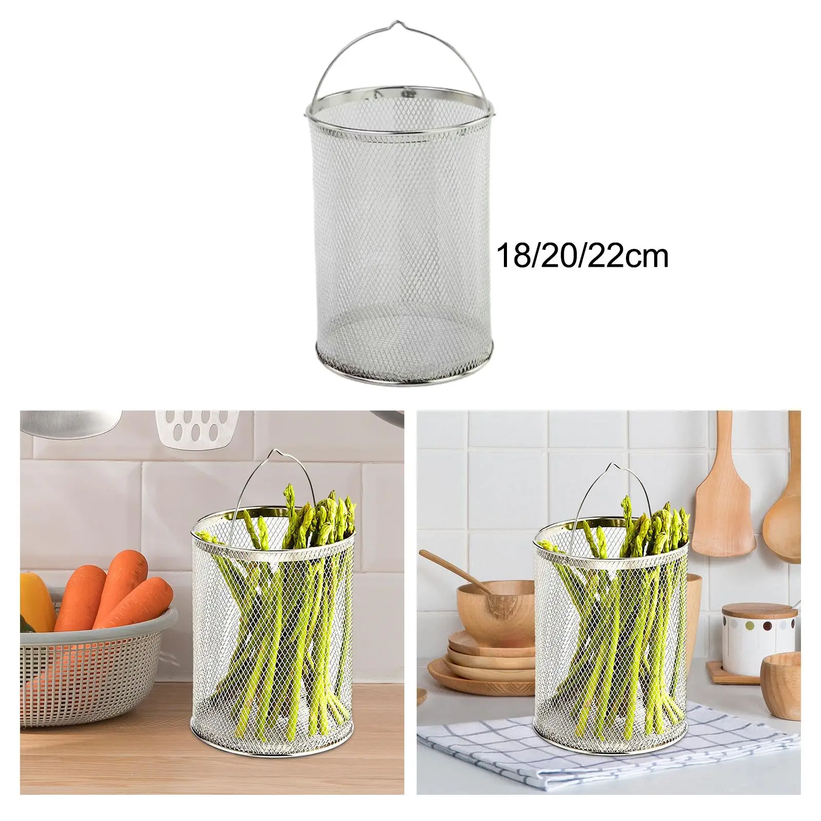 Stainless Steel Fry Basket Kitchen Pasta Strainer Round Mesh Vegetable Fruit Filter Basket for Pasta Frying Cooking