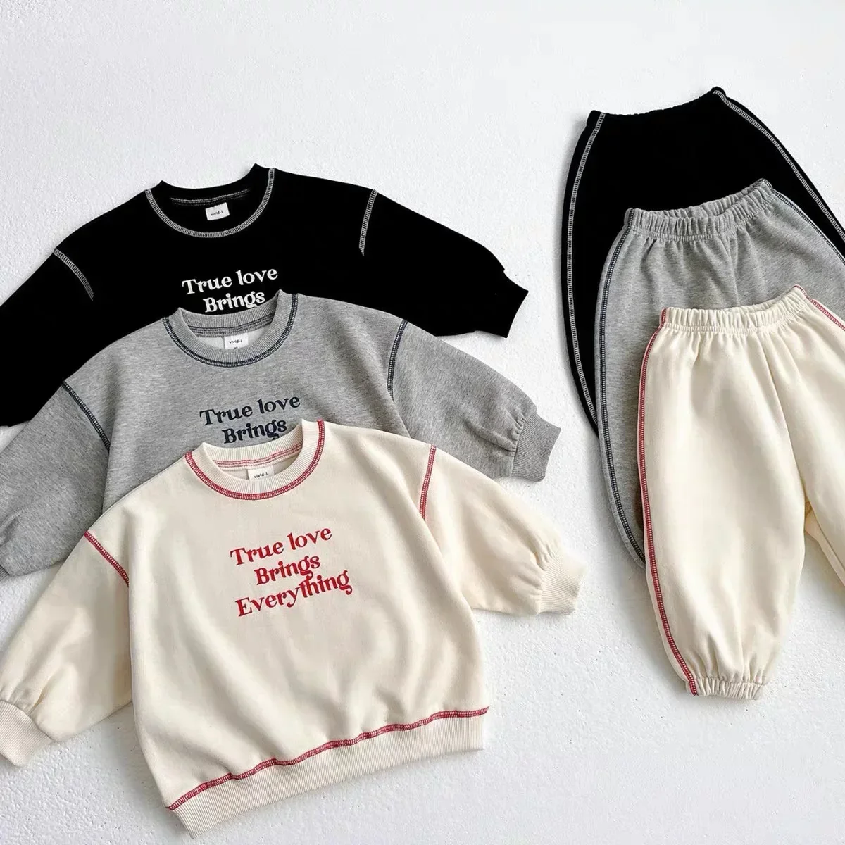 4556 Baby Clothing Set Autumn 2024 Korean Letter Embroidered Boy's Suit Sweater+Pant Casual Two-piece Suit