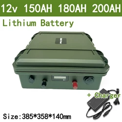 waterproof rechargeable 12V 150Ah 180Ah 200ah Lithium ion battery for trolling motor boat propeller+10A Charger