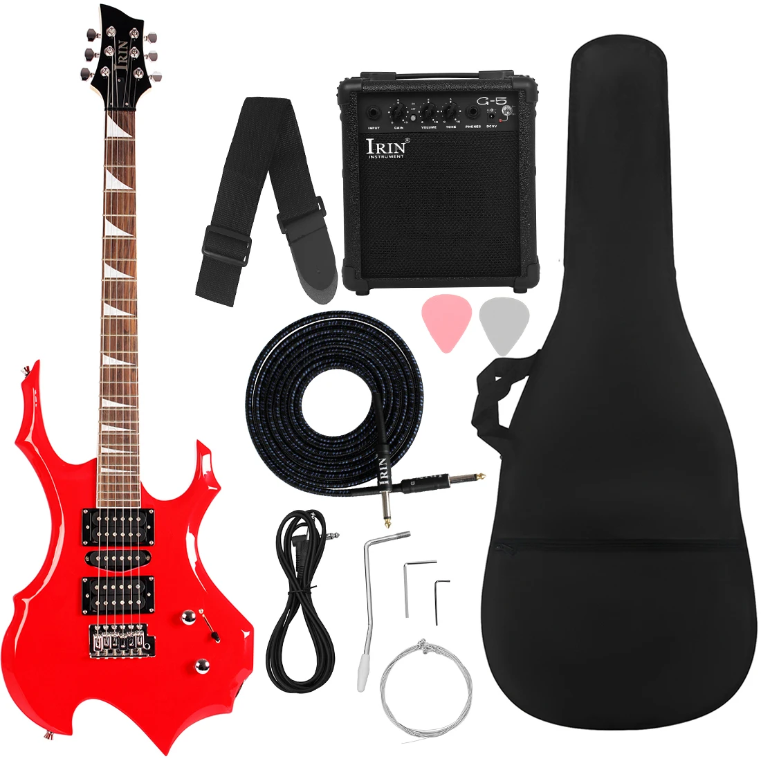 

IRIN Red Electric Guitar 24 Frets Maple Neck Flame Electric Guitar Set with Picks Amp Strap Guitar Accessories