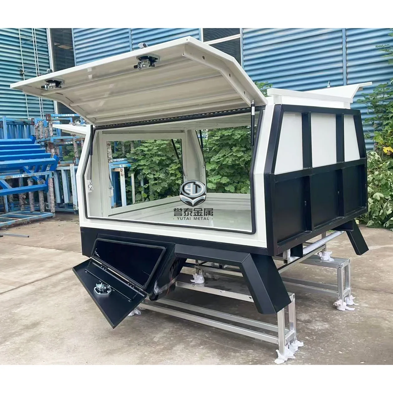 Ute Canopy and Tray with 3-door Tool Box and Tail Drawer Waterproof Aluminum Tray on Sale,Black and White Color