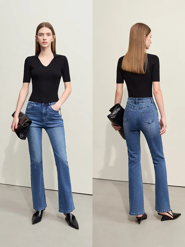 Imagem -05 - Calça Jeans Flare Minimalista para Mulheres Amii Calças de Cintura Alta Esbelto Preto Estilo Retro para o Escritório Outono Novo 12323114 2023