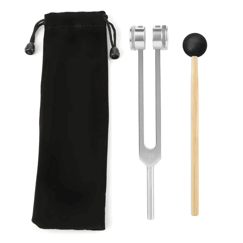 Medical 128C Neurological Massage Chakra Sound Vibe Healing Therapy Tuning Fork Set with Mallet Flannel Bag Ball Hammer