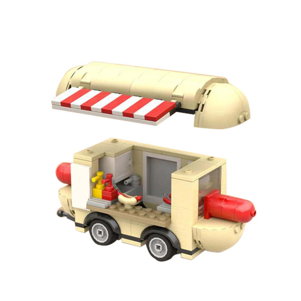 MOC Hotdog Trailer Building Blocks Store Architecture Bricks with Sets City Street View Toys for Children Girls Idea Gift