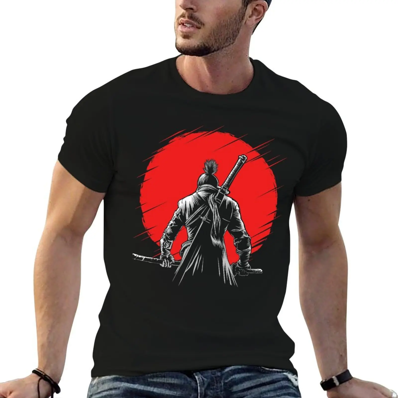 One-armed Wolf red sun 2 T-Shirt vintage cotton graphic tees shirts graphic tee men