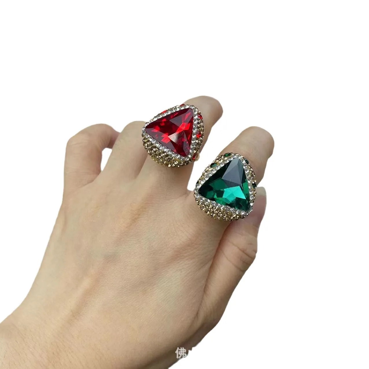 Ore red and green crystal exquisite four-piece French vintage starry sky dazzling jewelry pendant necklace earring ring bracelet