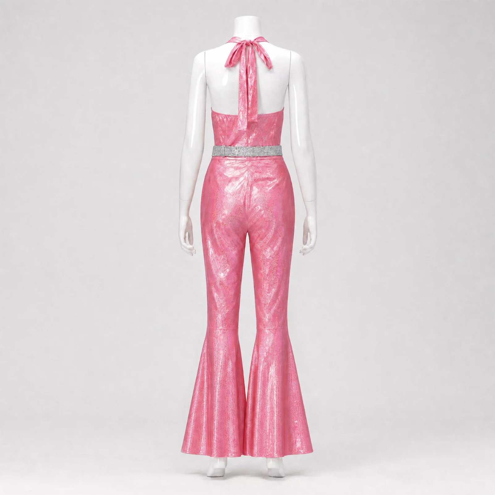 Funkelnder Metallic-Discobodysuit für Damen, ärmellos, mit V-Ausschnitt, rückenfrei, Schlaghose, 70er-Jahre-Nachtclub-Bühnen-Cosplay-Outfit – Detail 12