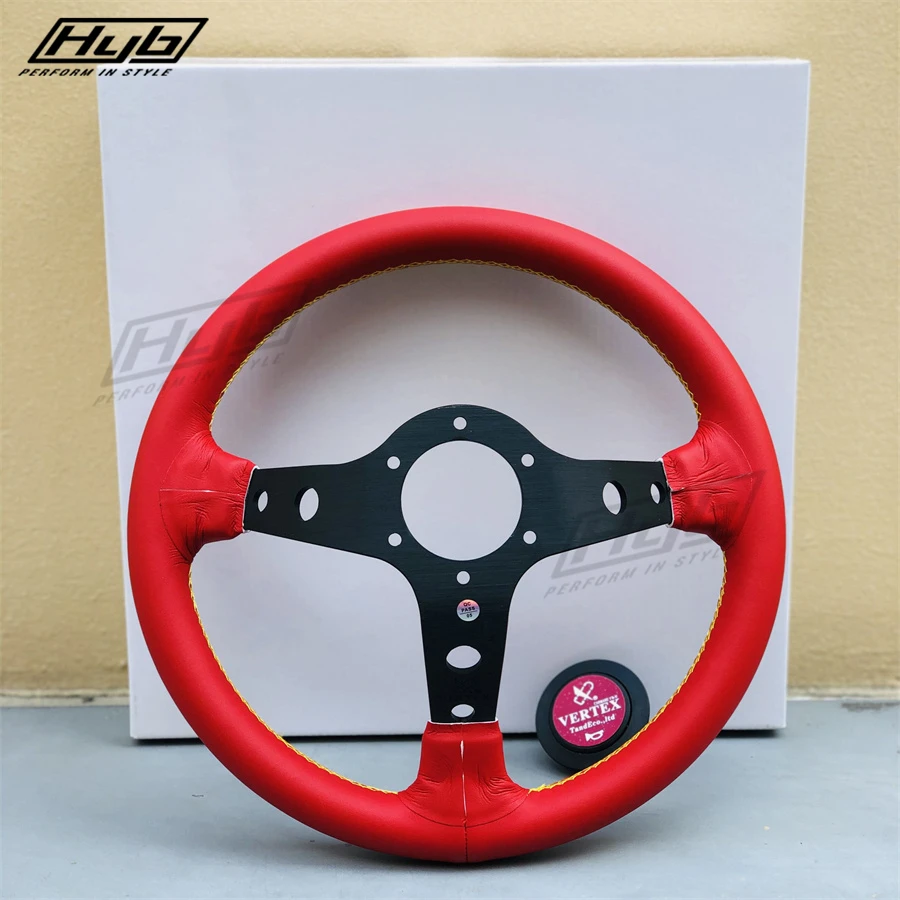 Couro Vermelho Vértice Volante, Universal Drifting Carro Volante, Deep Dish, JDM, 13"