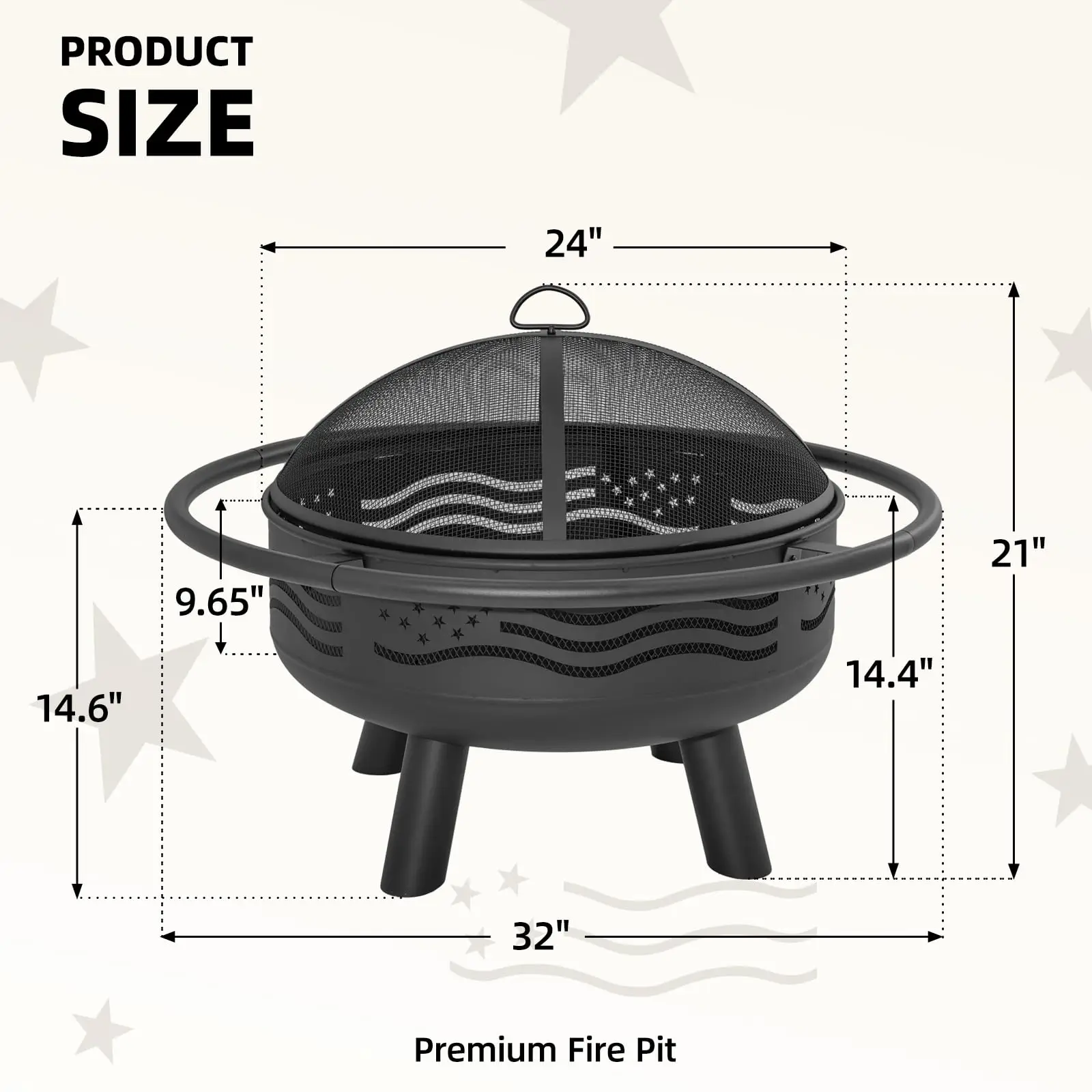 American Flag Wood-Burning Fire Pit, 32 in