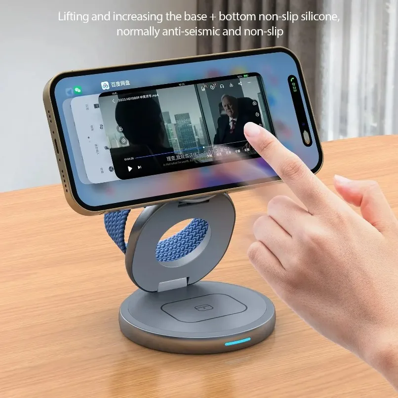 超折りたたみ式3-in-1マグネティックワイヤレス充電器ホルダースタンド、360度回転可能な充電ステーション（iphone、apple-watch、airpods用、デスクトップ使用）