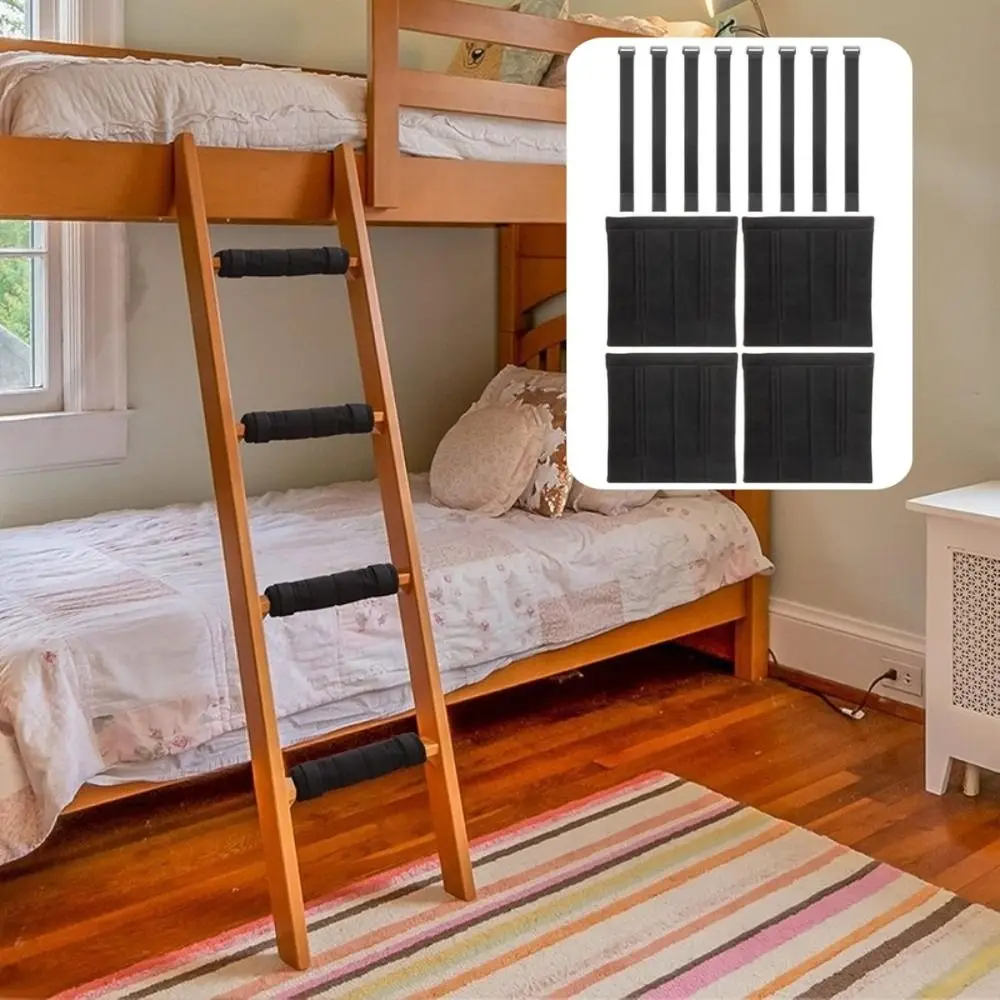 4pcs Soft With 8 Adjustable Hook Bunk Bed Ladder Pads Loop Straps Anti-Slip Loft Bed Ladder Pads Bunk Bed Ladder Cover Kids Room