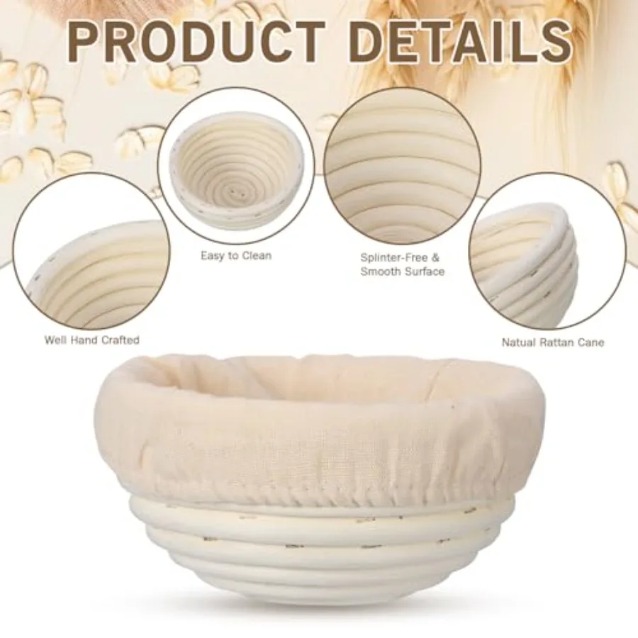 20 Pcs Bread Proofing Basket 5 Inch Banneton Round Dough Sourdough Basket Set Rattan Bakery Baking Bowl with Linen Liner Bread